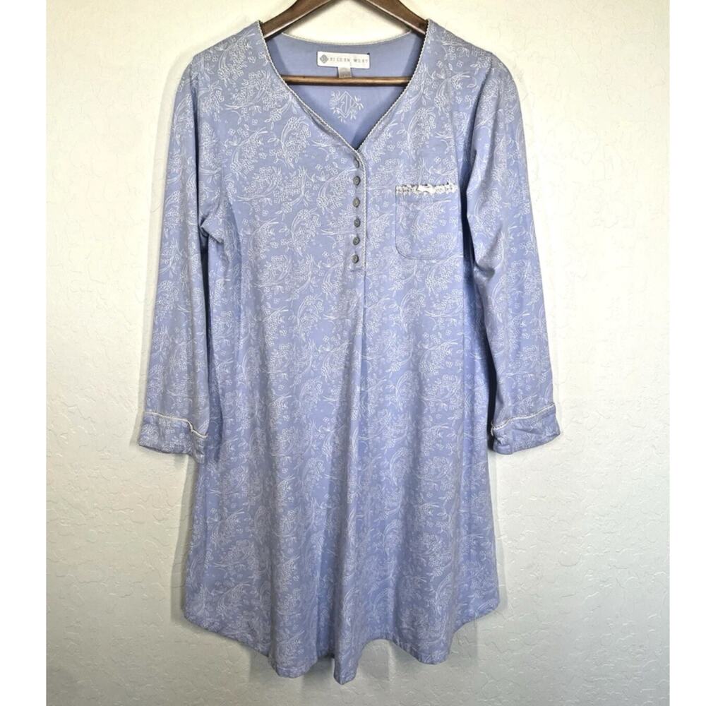 Eileen West Powder Blue 100% Cotton Nightgown S Floral Ballet Tradwife Comfy